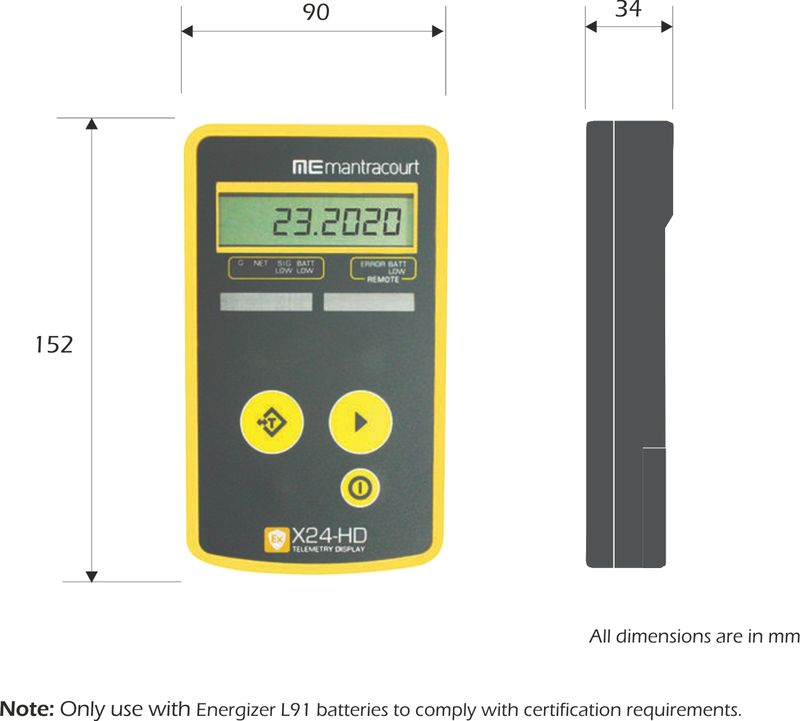 X24-HD Wireless Handheld Display dimensions